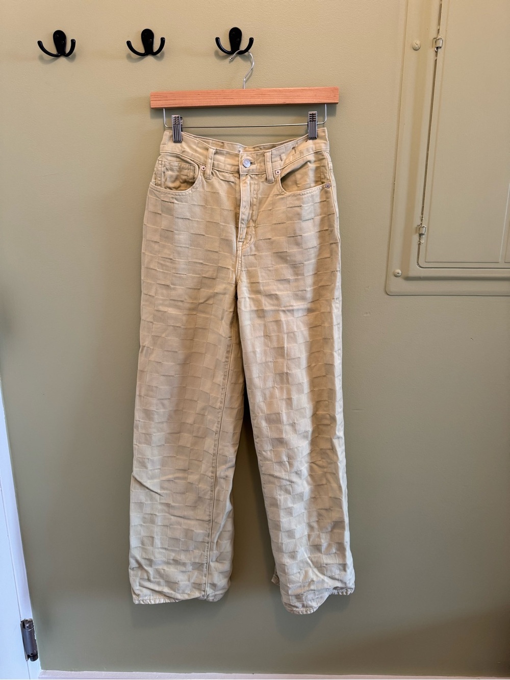 Madewell Cream Check Wide-Leg Pants